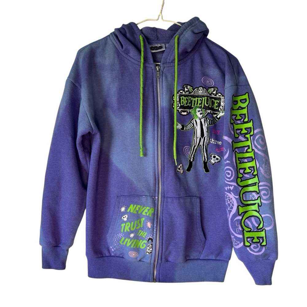 Beetlejuice Purple and Green Graphic/ Embroidered Zip-Up Hoodie Women's Size XXS
